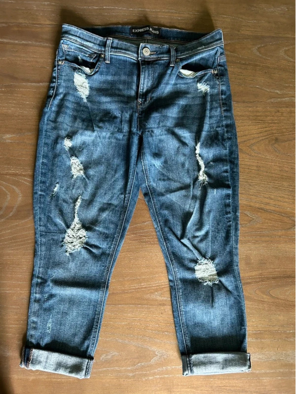 Express Cropped Jeggings Size 10 Distressed Skinny Jeans Dark Wash Cuffed